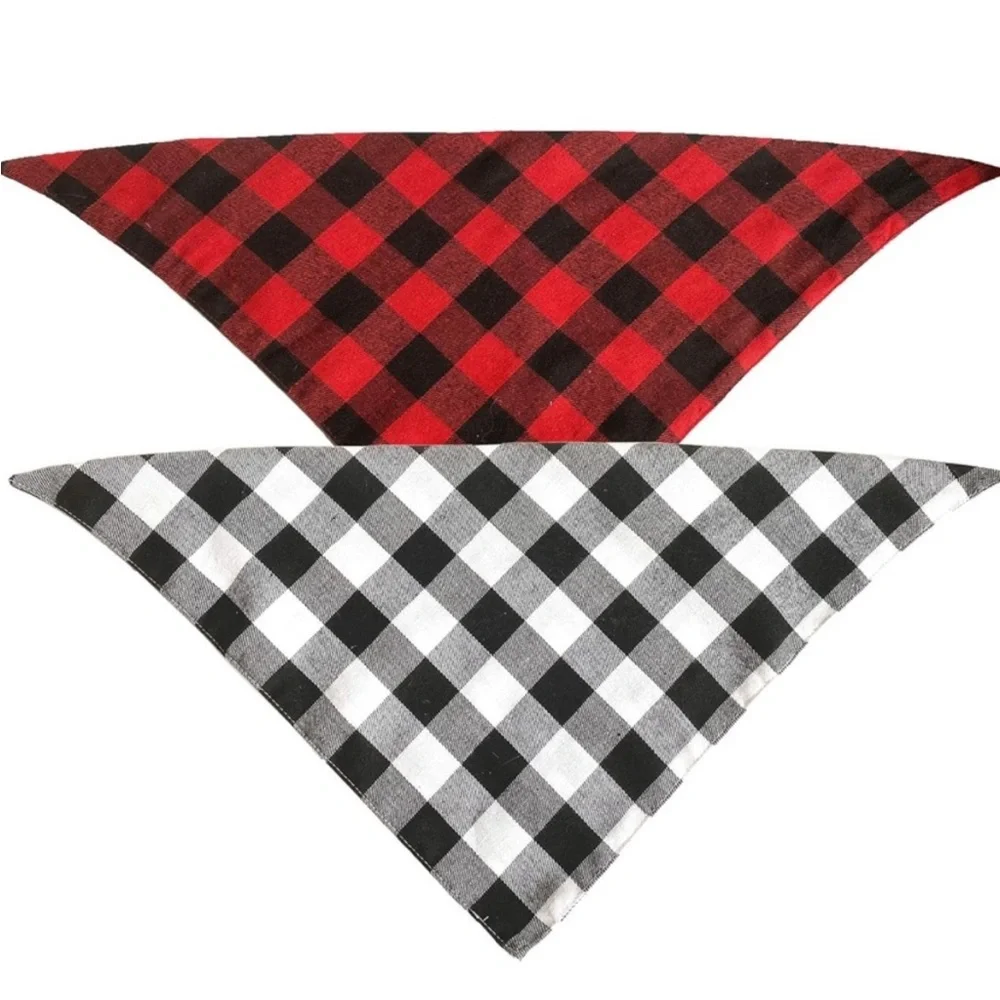 Realeaf 2 Pack Plaid Pet Dog Scarves, Checkered Triangle Bandanas Bibs